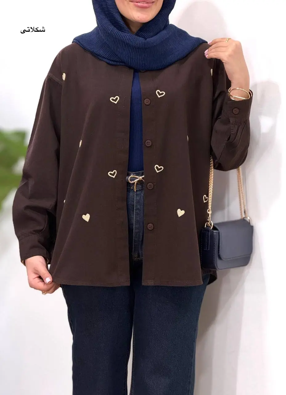 تونیک مانتویی گلدوزی لینن قلب